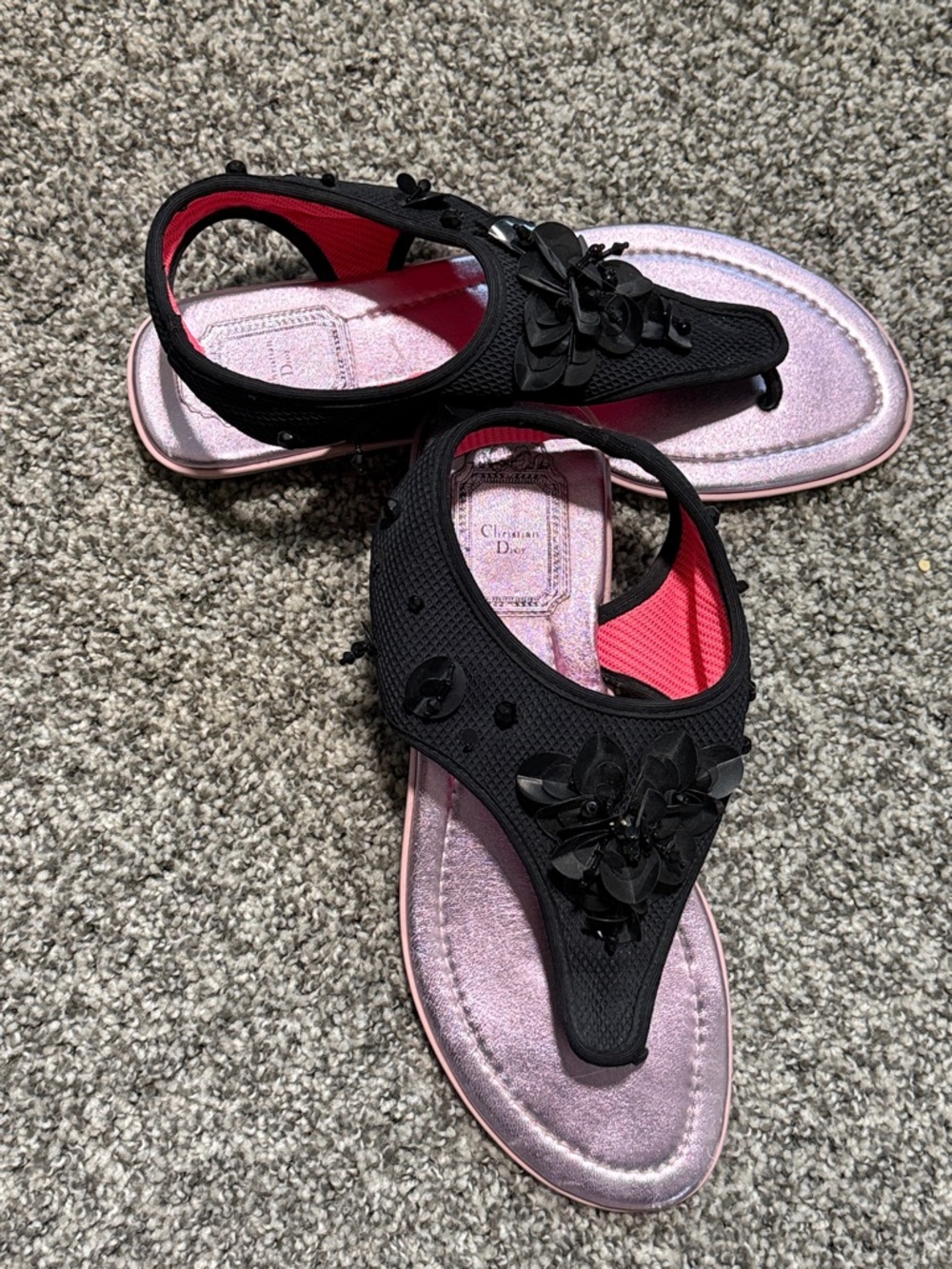 Christian Dior Black Sandals with Pink Metallic Footbed - Picture 9 of 12